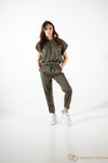 Khaki short sleeve boxy top and joggers | Uniquely Sophia's