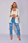 Off White Ruched Sleeve Blazer | Uniquely Sophia's