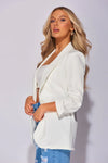 Off White Ruched Sleeve Blazer | Uniquely Sophia's