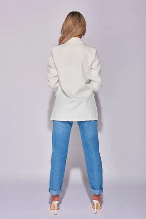 Off White Ruched Sleeve Blazer | Uniquely Sophia's