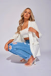 Off White Ruched Sleeve Blazer