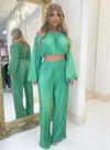 Model Wears Bardot Satin Two Piece Set Front View 