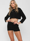 Black Knitted Crop Top and Shorts Lounge Set | Uniquely Sophia's