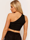 black One Shoulder Cut Out Front Ribbed Crop Top | Uniquely Sophia's / Back View 