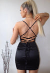 Black Cowl Neck Satin Mini Bodycon  Dress Back View | Uniquely Sophia's