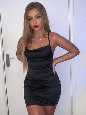 Black Cowl Neck Satin Mini Dress | Uniquely Sophia's