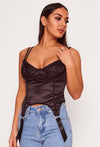 Black Stretch Satin Underwired Lace Cup Corset Top | Uniquely Sophia's