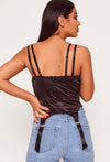 Black Stretch Satin Underwired Lace Cup Corset Top | Uniquely Sophia's