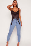Black Stretch Satin Underwired Lace Cup Corset Top | Uniquely Sophia's