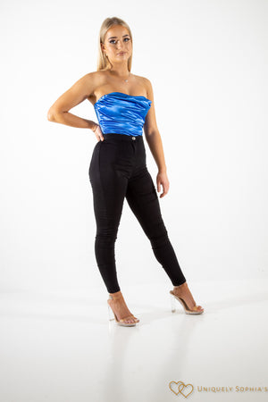Blue cowl neck  satin bodysuit | Uniquely Sophia's