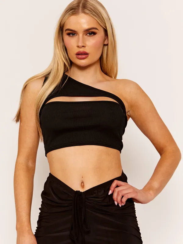 One shoulder crop top black 2025