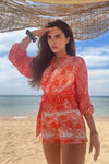 Coral Floral Balloon Sleeve Belted Playsuit | Uniquely Sophia's