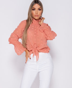 Shirring Detail High Neck Blouse | Uniquely Sophia's