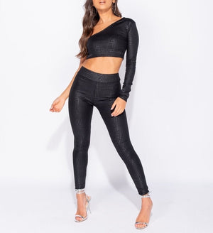 Wet Look Crocodile print One Shoulder Top by uniquely-sophias