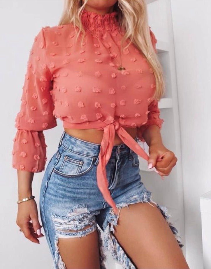 Shirring Detail High Neck Blouse | Uniquely Sophia's