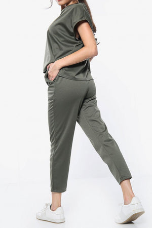 Khaki short sleeve boxy top and joggers | Uniquely Sophia's