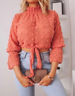Shirring Detail High Neck Blouse | Uniquely Sophia's