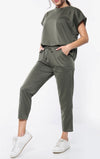 Khaki short sleeve boxy top and joggers | Uniquely Sophia's